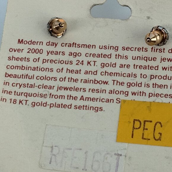 Rainbowflake Earrings Gold Flakes Turquoise Wyoming USA 18KT Posts - Picture 7 of 7